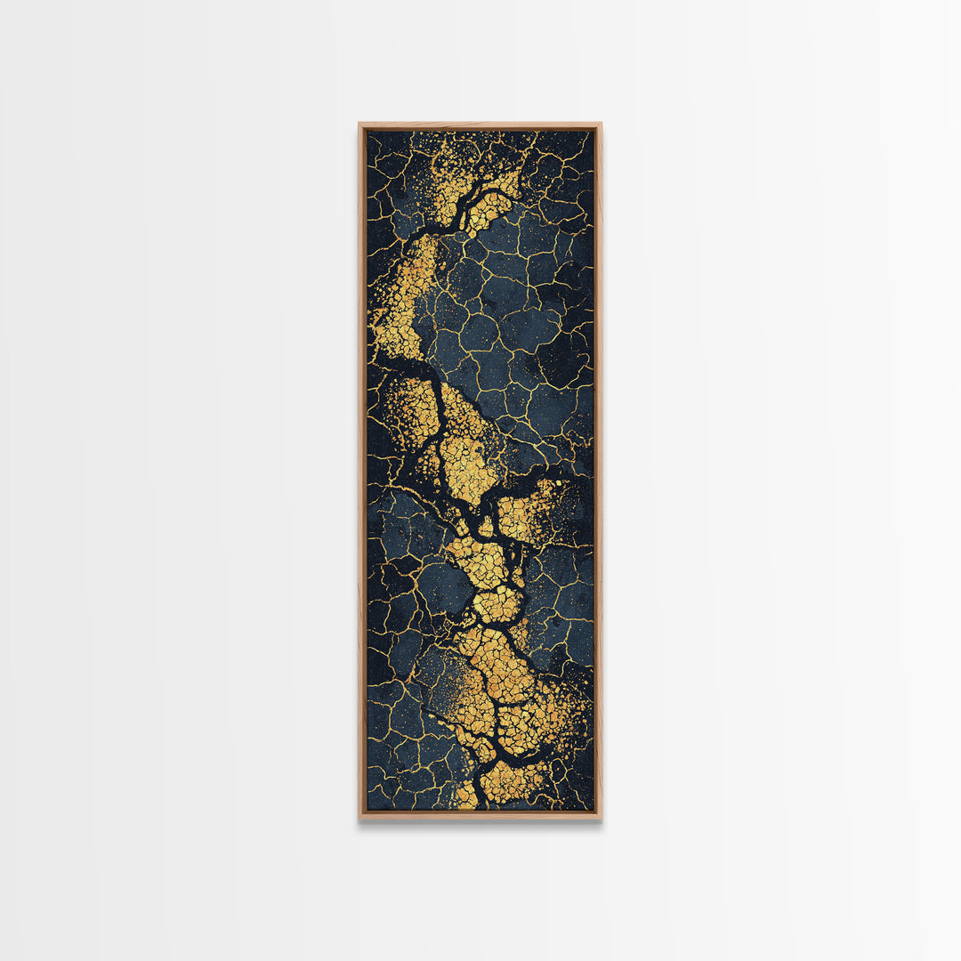 Black Gold Cracked Stone Abstract Wall Art, African Abstract Canvas Print, Luxury Marble Texture Modern Office Decor Gift