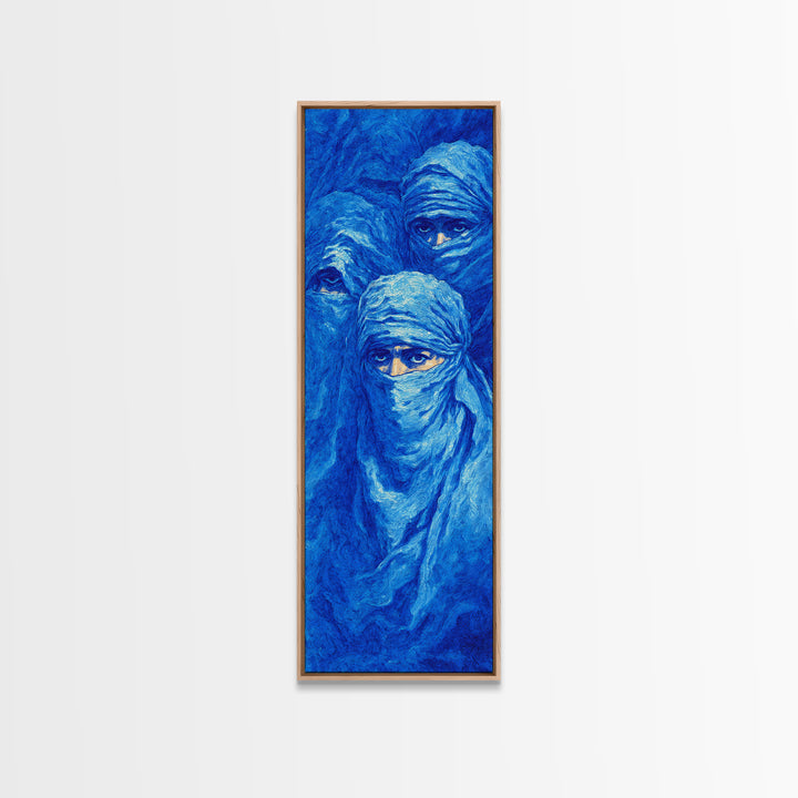 Dreamy Blue Veiled Women Wall Art, African Women Art Canvas Print, Indigo Nomad Portrait, Feminine Afrocentric Decor Gift