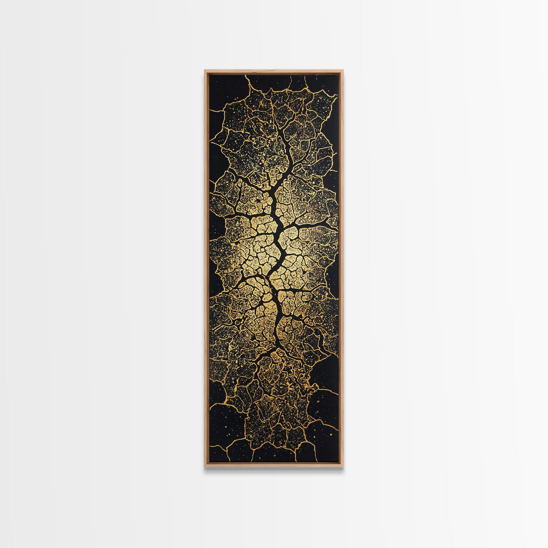 Gold Cracked Leaf Pattern Framed Canvas Print, Abstract African Wall Art, Black Gold Texture, Luxury Modern Home Decor Gift