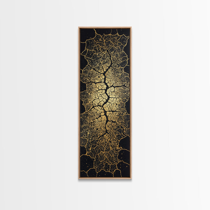 Gold Cracked Leaf Pattern Framed Canvas Print, Abstract African Wall Art, Black Gold Texture, Luxury Modern Home Decor Gift