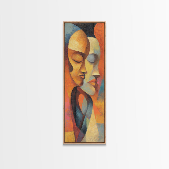Abstract African Couple Faces In Warm Orange Tones Wall Art, Afrocentric Portrait Canvas, Black Culture Home Decor Gift Idea