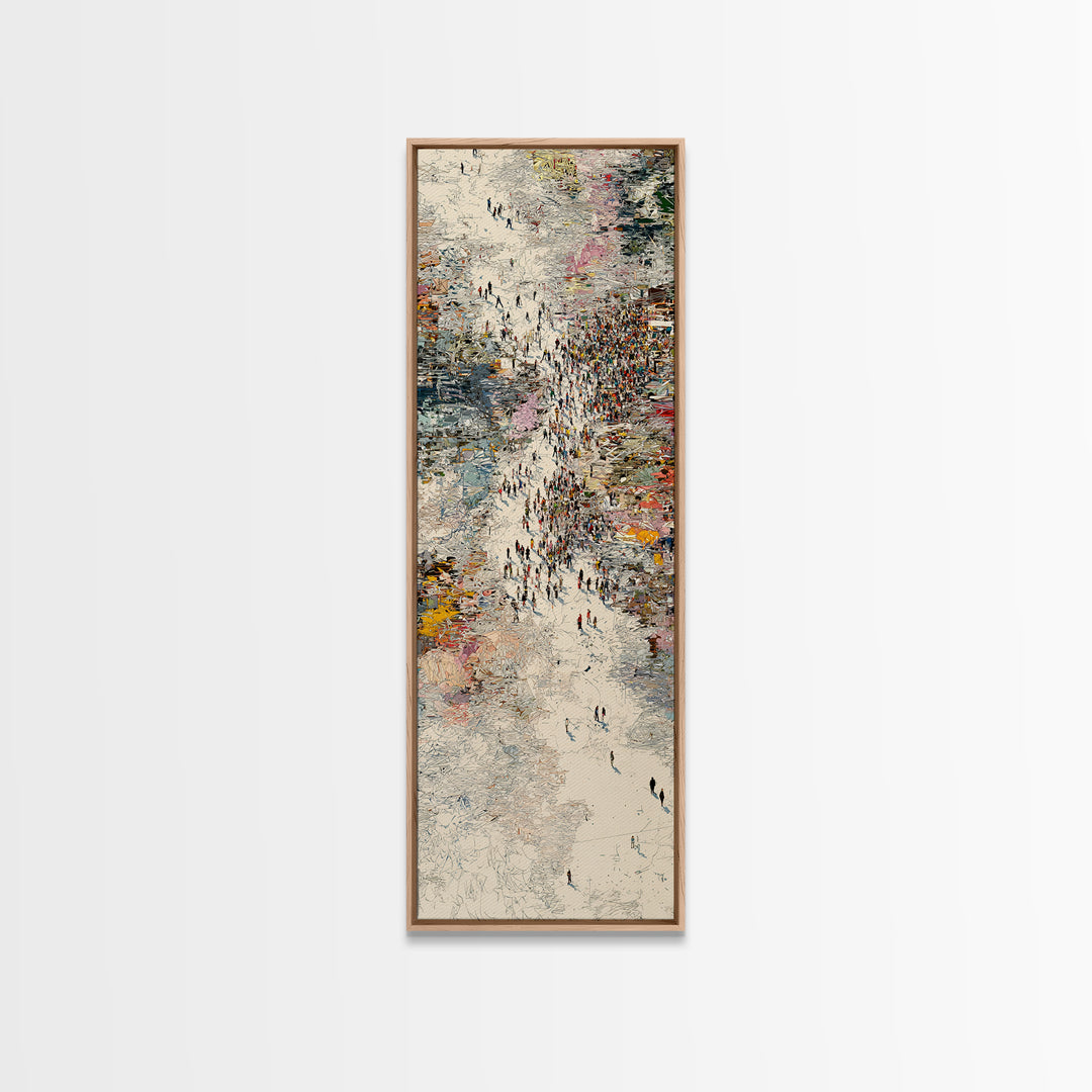 Abstract Crowd River Scene With Tiny Figures Wall Art, Modern African Art Print, Textured City Movement Home Decor Gift Idea