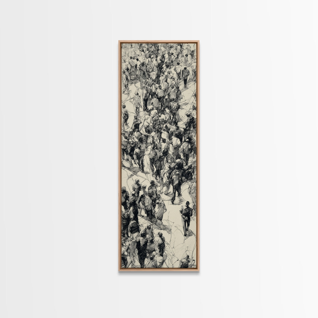 Monochrome Ink Crowd March With African Figures Canvas Print, Black And White Art, Cultural Wall Decor, Statement Gift Idea
