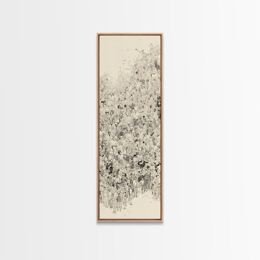 Minimal Ink Crowd Gathering In Soft Neutral Tones Canvas Print, African Inspired Wall Decor, Modern Cultural Art Gift Idea