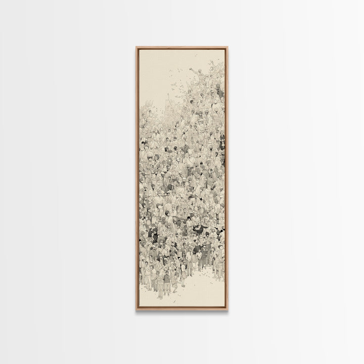 Minimal Ink Crowd Gathering In Soft Neutral Tones Canvas Print, African Inspired Wall Decor, Modern Cultural Art Gift Idea