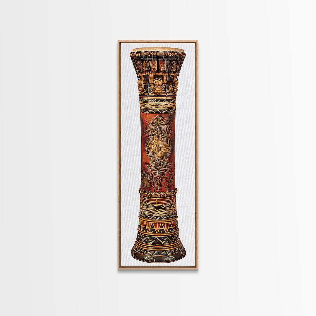Carved African Djembe Drum Sculpture In Warm Wood Tones Wall Art, Tribal Decor, African Inspired Home Decor Gift For Him