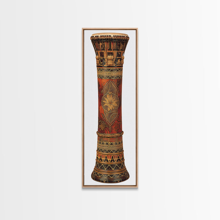Carved African Djembe Drum Sculpture In Warm Wood Tones Wall Art, Tribal Decor, African Inspired Home Decor Gift For Him