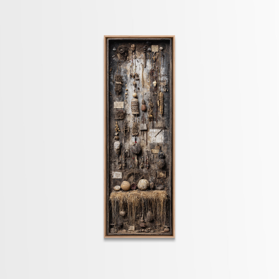 Earthy African Artifact Shadowbox Wall Art, Tribal Assemblage Decor, Ancestral Beads Gourds, Rustic Cultural Home Decor Gift