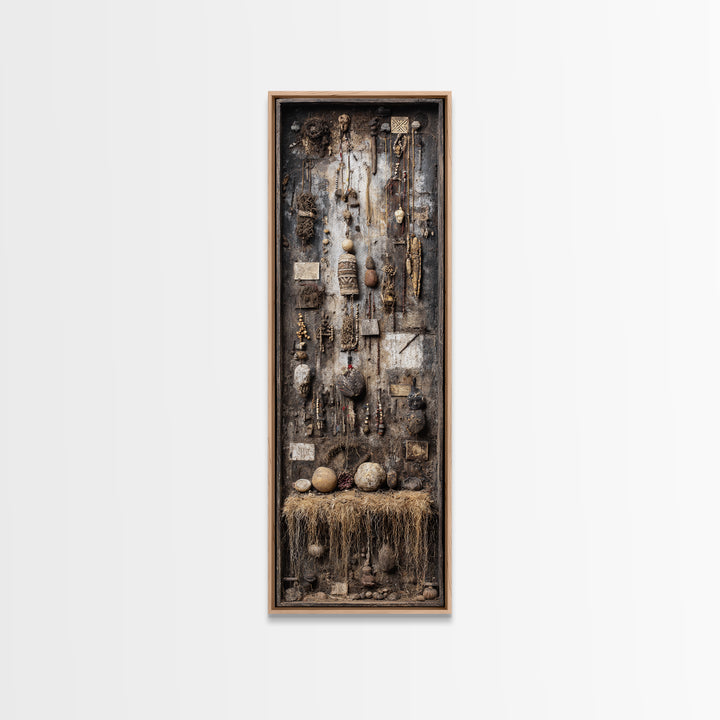 Earthy African Artifact Shadowbox Wall Art, Tribal Assemblage Decor, Ancestral Beads Gourds, Rustic Cultural Home Decor Gift