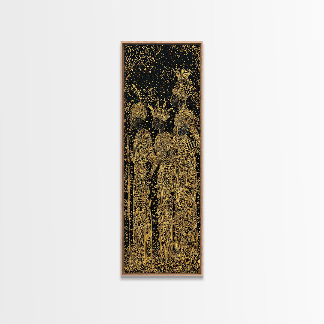Gold Line African Queens Wall Art, Elegant Black And Gold Design, Tribal Woman Portrait, Afrocentric Cultural Home Decor