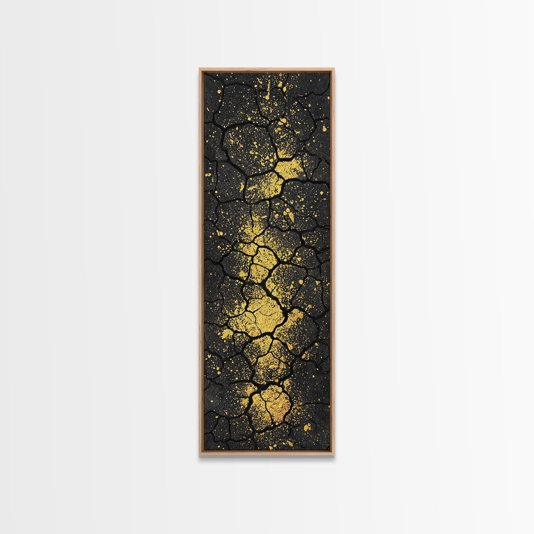 Cracked Black Stone With Gold Vein Wall Art, Abstract African Art Print, Luxury Canvas Decor, Earth Tone Home Decor Gift