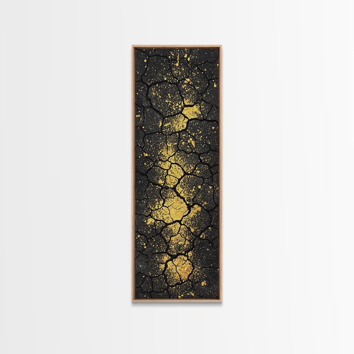 Cracked Black Stone With Gold Vein Wall Art, Abstract African Art Print, Luxury Canvas Decor, Earth Tone Home Decor Gift