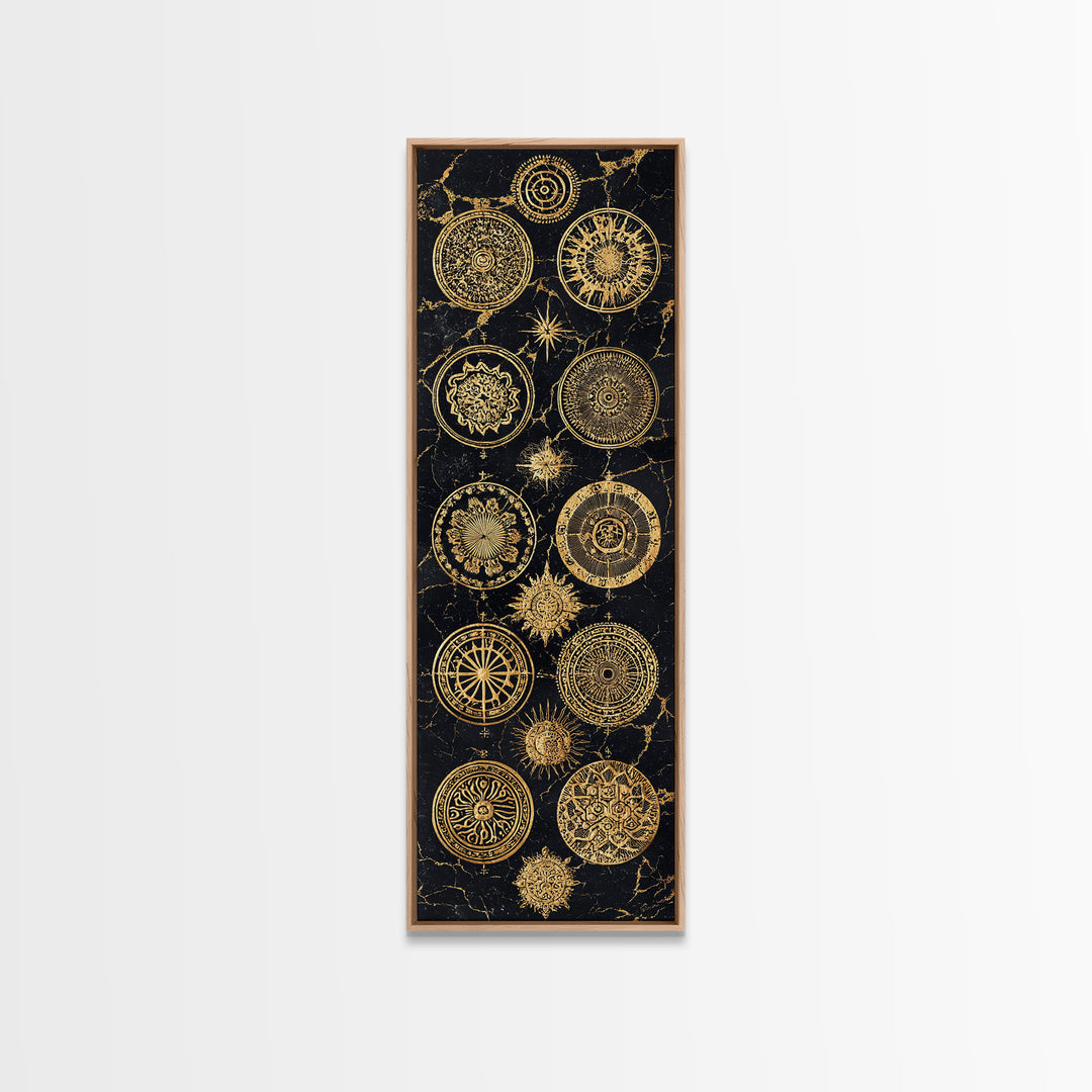 Golden Mandala Constellation Circles Wall Art, African Inspired Geometric Decor, Black And Gold Canvas, Spiritual Home Gift