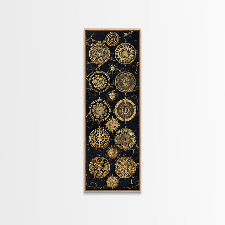 Golden Mandala Constellation Circles Wall Art, African Inspired Geometric Decor, Black And Gold Canvas, Spiritual Home Gift