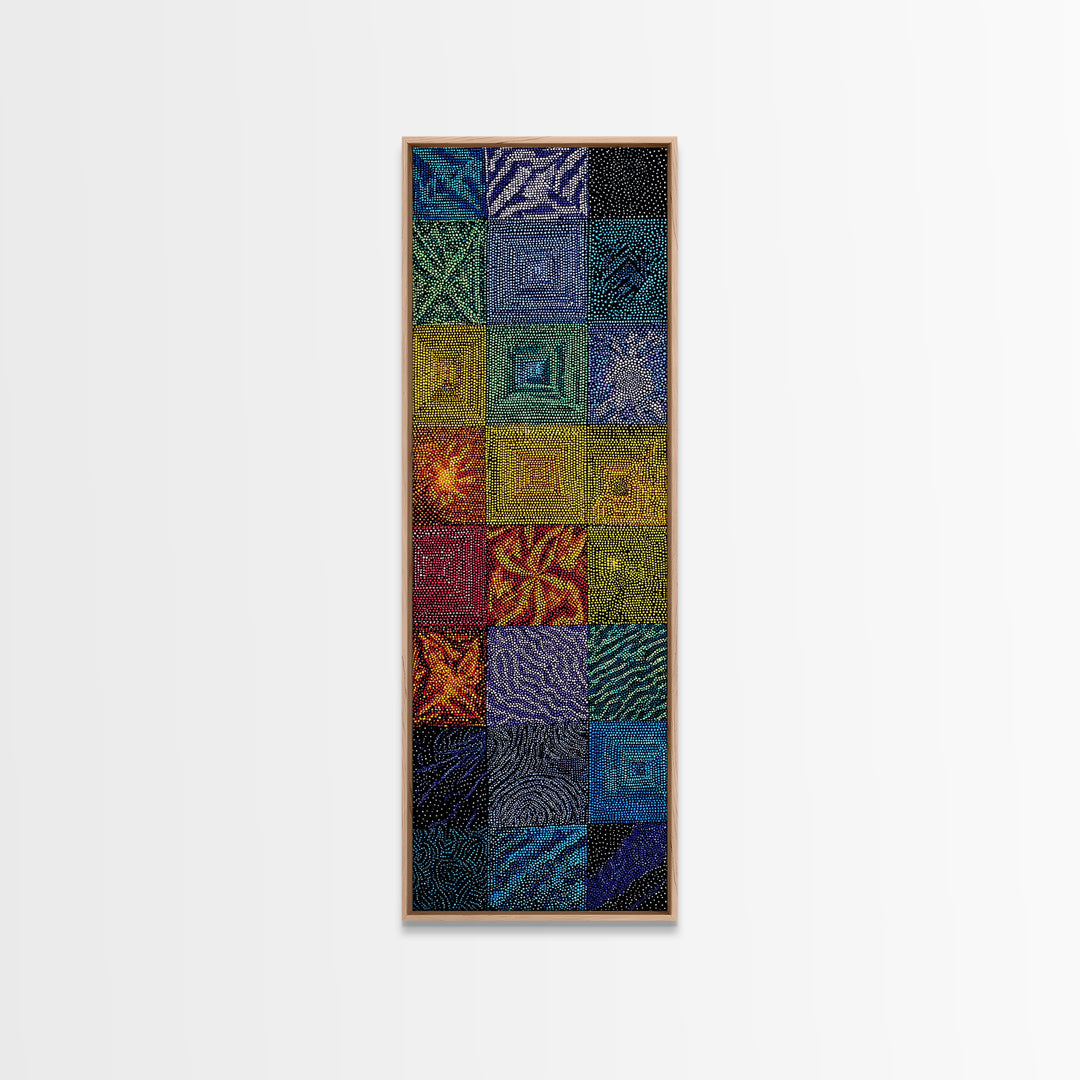 Blue Green African Quilt Patchwork Canvas Print, Abstract African Art, Textile Art, Boho Wall Decor, Modern Ethnic Home Decor