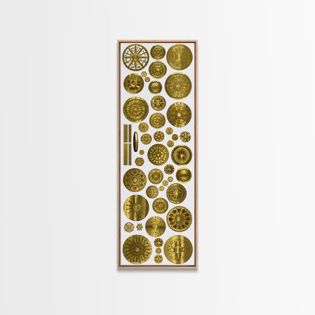 Golden Medallion Symbols On White Canvas Print, African Inspired Geometric Wall Art, Tribal Patterns, Luxury Home Decor Gift