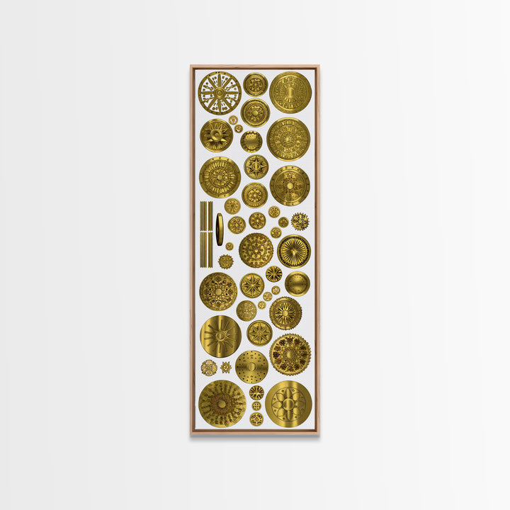 Golden Medallion Symbols On White Canvas Print, African Inspired Geometric Wall Art, Tribal Patterns, Luxury Home Decor Gift