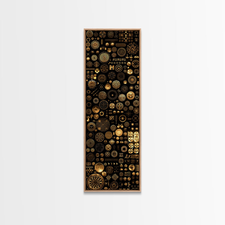 Gold African Symbol Collage On Black Wall Art, Geometric Tribal Decor, Afrocentric Patterns, Modern Canvas Print Unique Gift