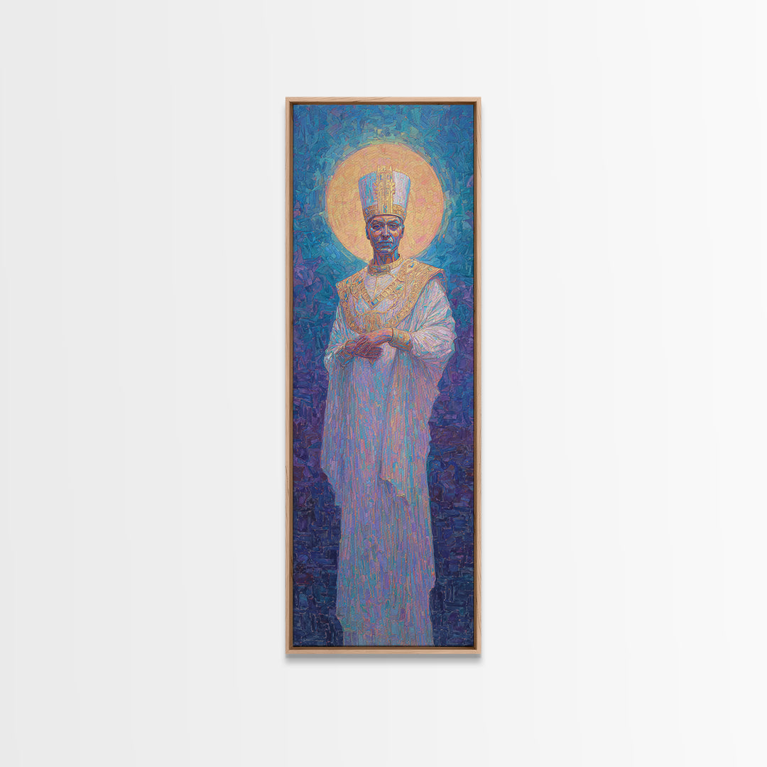 Haloed African King In White Robe Canvas Print, Afrocentric Wall Decor, Royal Portrait, Spiritual Art, Elegant Home Decor