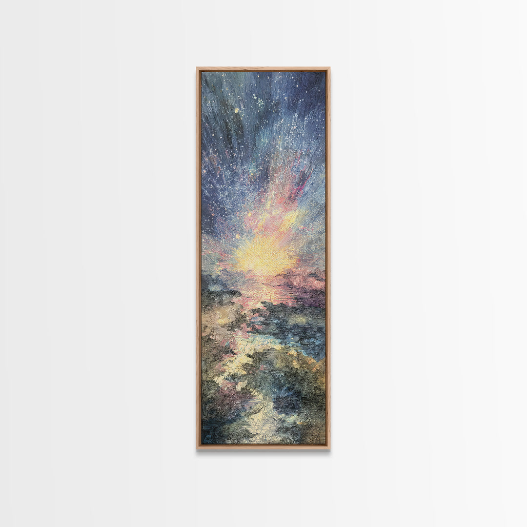 Radiant Ocean Sunrise With Textured Sky And Waves, Canvas Print, Dreamy Wall Art, Nature Scene Art For Living Room Decor Gift