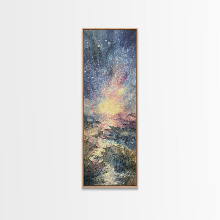 Radiant Ocean Sunrise With Textured Sky And Waves, Canvas Print, Dreamy Wall Art, Nature Scene Art For Living Room Decor Gift