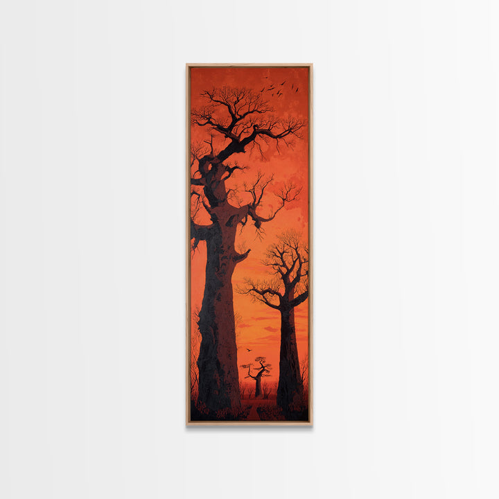 Orange Sunset Baobab Silhouette With Birds, African Wall Art, Safari Landscape, Motherland Decor, Large Canvas Print Gift