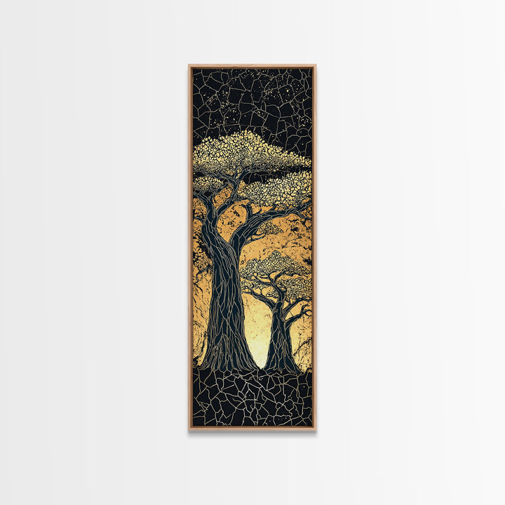 Mosaic Baobab Under Starry Sky, African Wall Art, Abstract Safari Landscape, Earth Tone Decor, Textured Canvas Print Gift