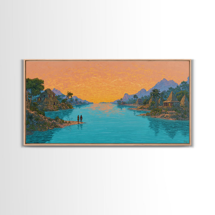 Golden Sunset Island Ruins Canvas Print, African Landscape Wall Art, Tropical Nature Scene Art, Coastal Home Decor Gift For Her