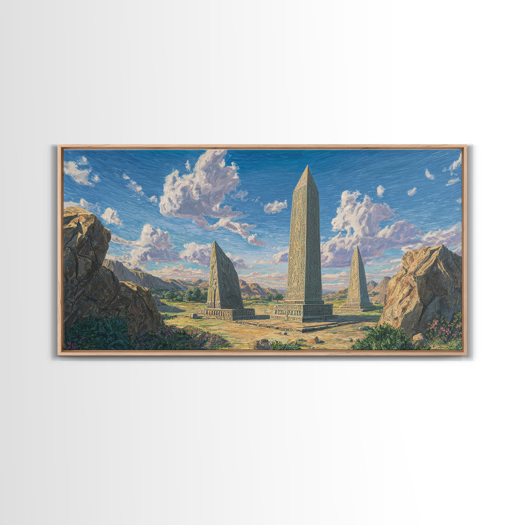 Mountain Valley Stone Obelisks Canvas Print, African Landscape Wall Decor, Ancient African Art, Nature Scene For Living Room