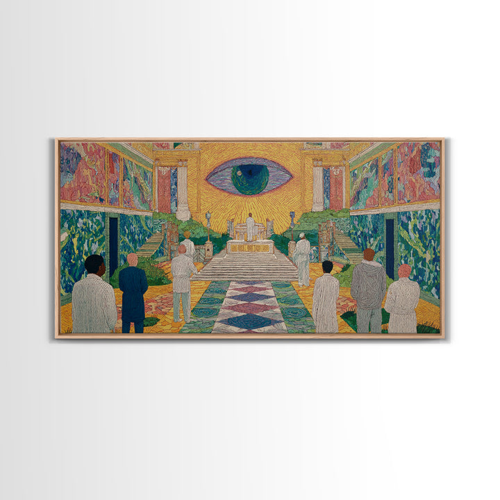 Mystic Eye Temple Ceremony Framed Canvas Print, African Abstract Wall Art, Spiritual Cultural Art Decor, Gallery Statement