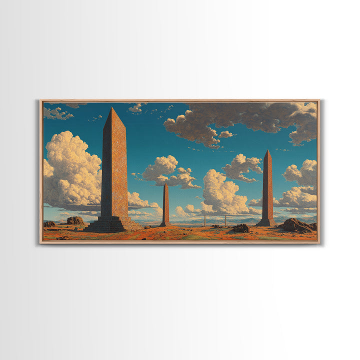 Weathered Desert Obelisks Framed Canvas Print, African Landscape Wall Art, Ancient Stone Monument Decor For Modern Home Gift