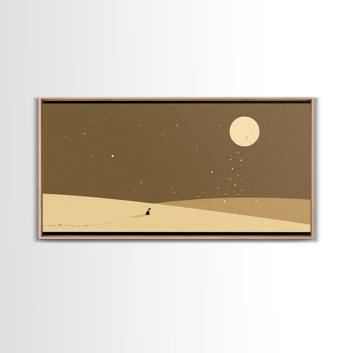 Lone Traveler In Moonlit Sahara Dunes Wall Art, Minimalist African Landscape, Desert Night Canvas, Earth Tone Boho Home Decor