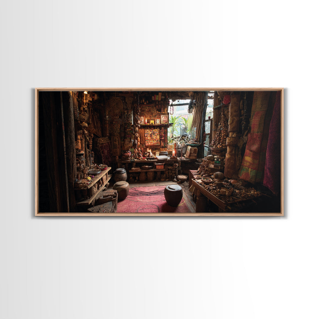 Moody African Market Interior Wall Art, Tribal Objects And Textiles, Cultural Home Decor, Boho Canvas Print For Living Room
