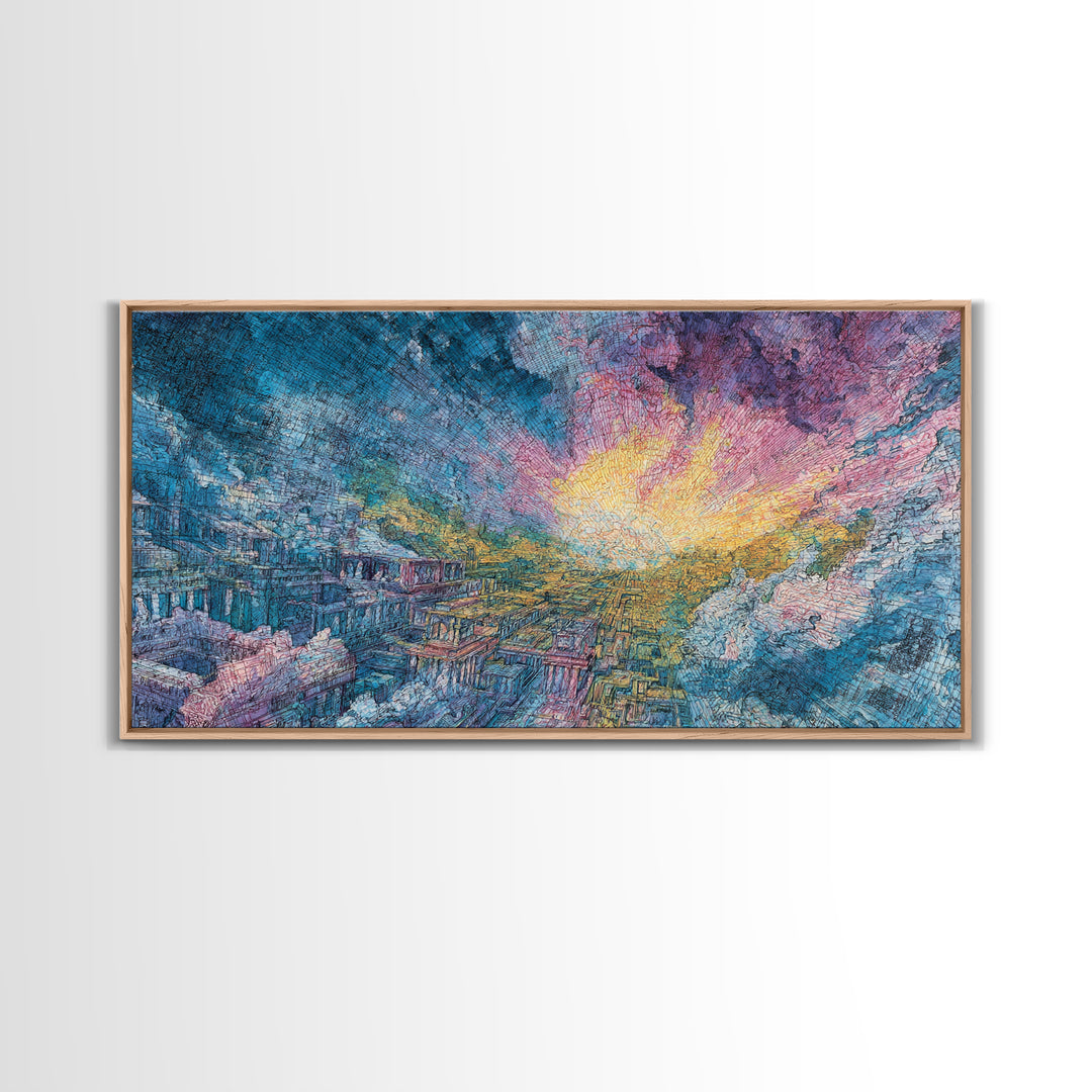 Colorful Canyon Sunset Over Rugged Cliffs Wall Art, Abstract Landscape Canvas Print, Dreamy Nature Scene Home Decor Gift