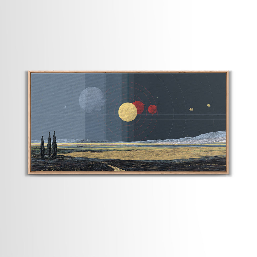 Surreal Planetary Seascape Wall Art, Desert Ocean Astronomy Canvas Print, Dreamy Space Landscape Decor For Living Room Gift