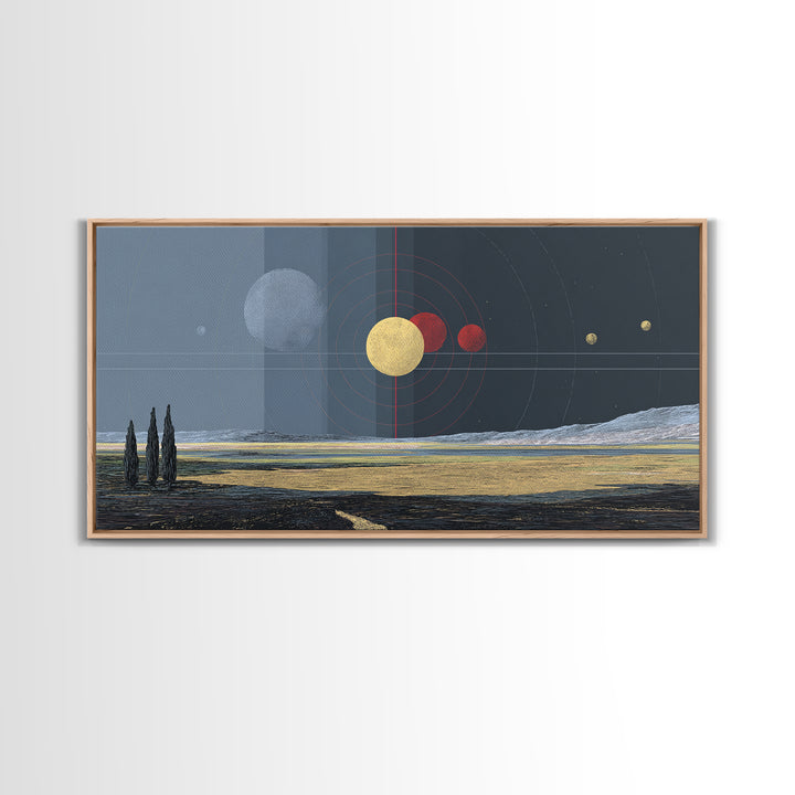 Surreal Planetary Seascape Wall Art, Desert Ocean Astronomy Canvas Print, Dreamy Space Landscape Decor For Living Room Gift