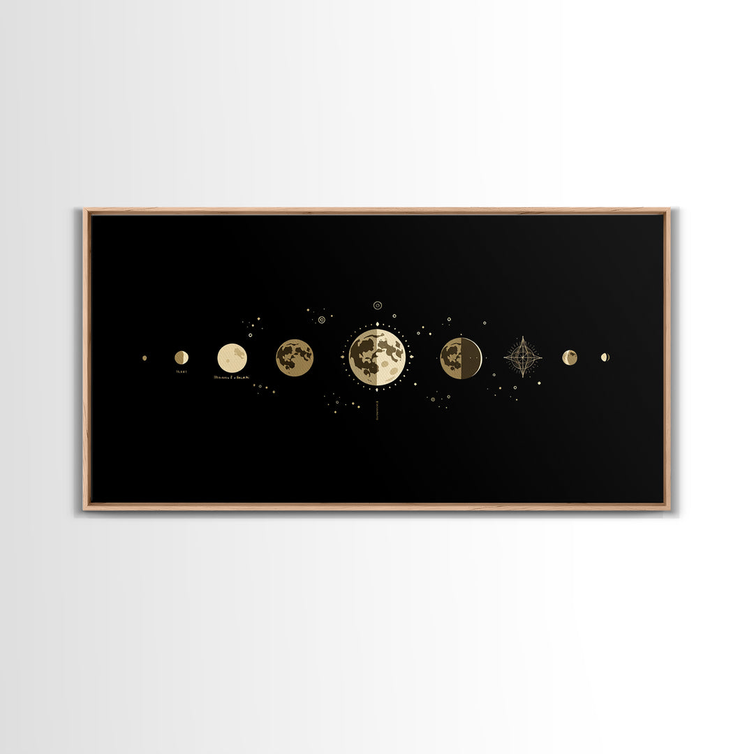 Gold Moon Phase Lunar Cycle Wall Art, Celestial Black Decor, Minimalist Poster, Spiritual Wall Art, Gift For Art Lovers, Home Decor
