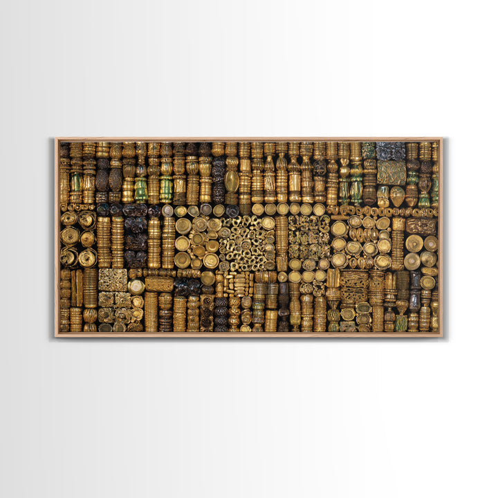 Gold African Bead Mosaic Wall Art, Afrocentric Decor Canvas Print, Tribal Jewelry Pattern, Black Gold Luxury Home Decor Gift