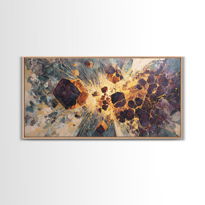 Exploding Gemstone Abstract Wall Art, Modern African Art Canvas Print, Gold Crackle Luxury Decor, Cosmic Statement Artwork