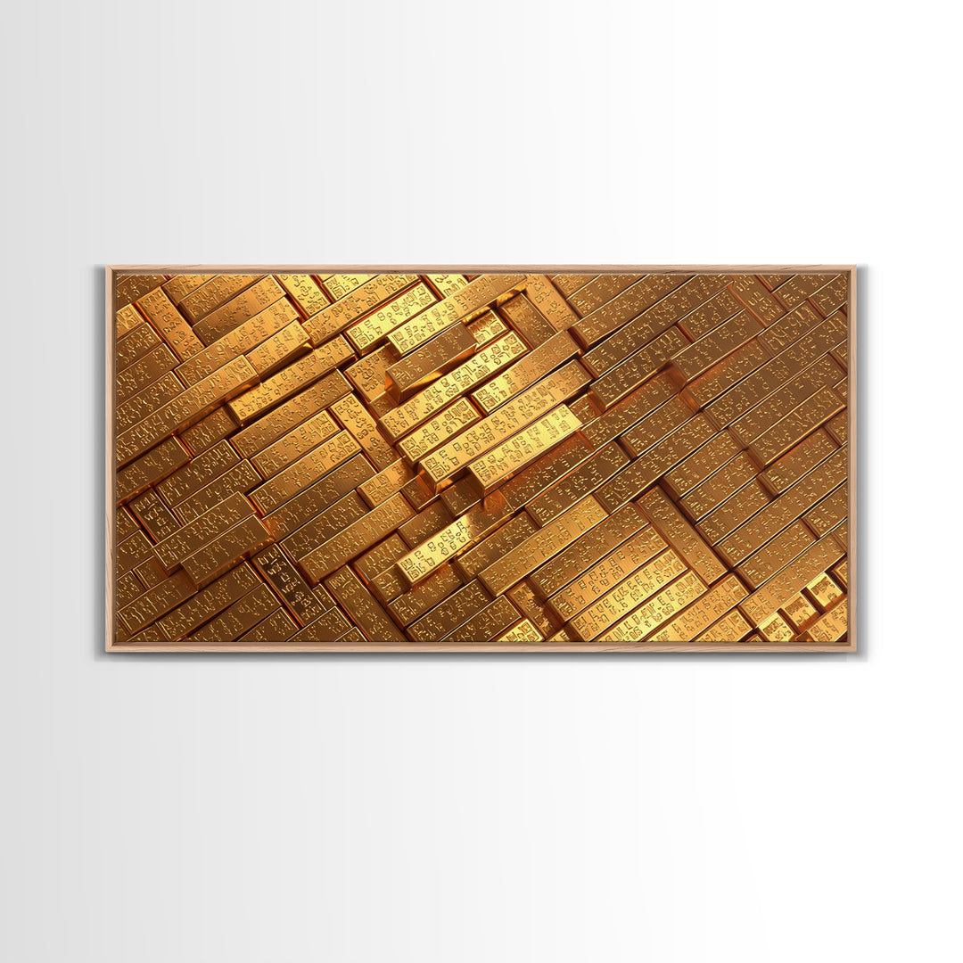 Stacked Gold Bar Pattern Wall Art, African Inspired Canvas Print, Luxury Black Gold Art, Geometric Office Decor Gift For Him