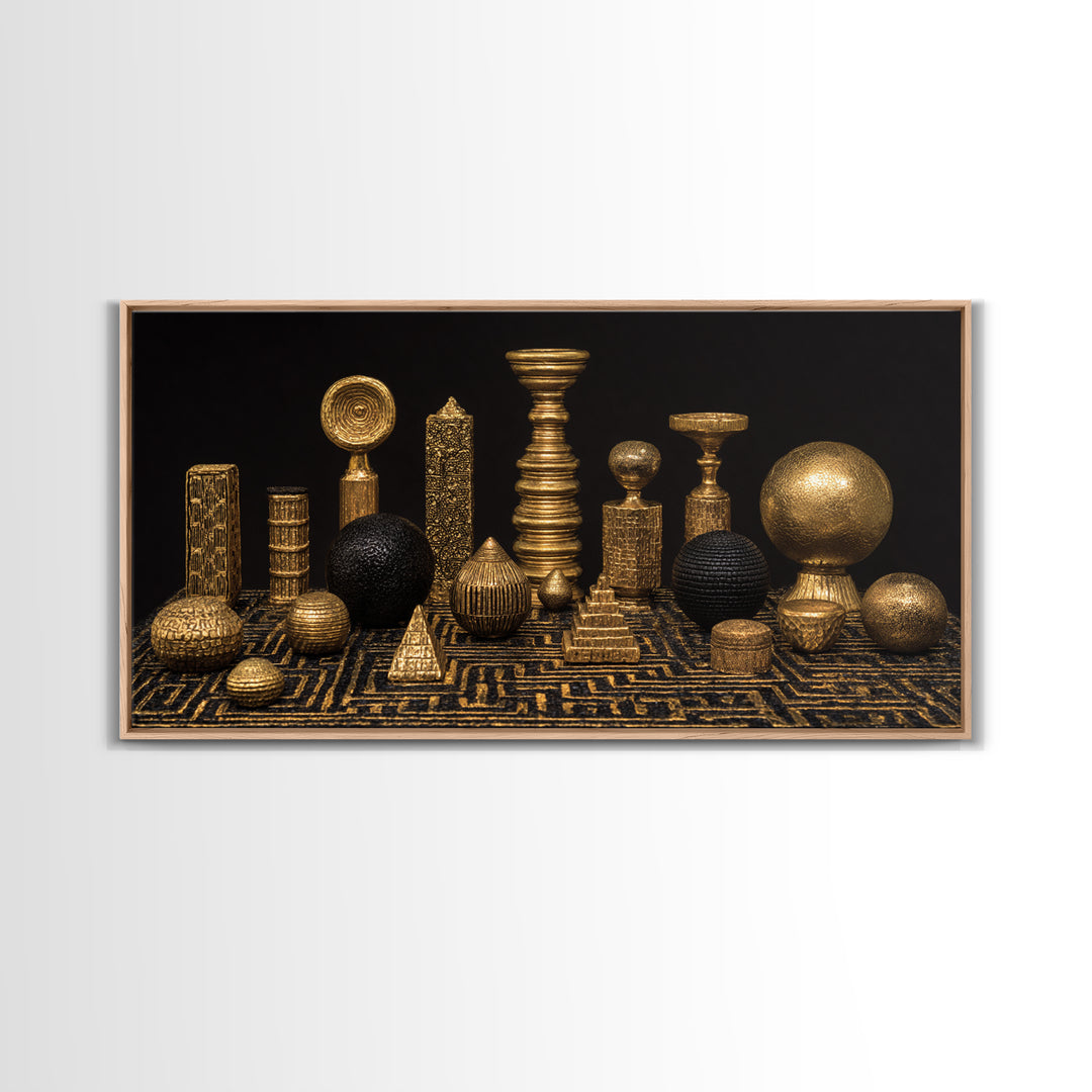 Gold Tribal Sculpture Still Life Wall Art, African Art Decor Canvas Print, Black Gold Luxury Canvas, Statement Home Decor