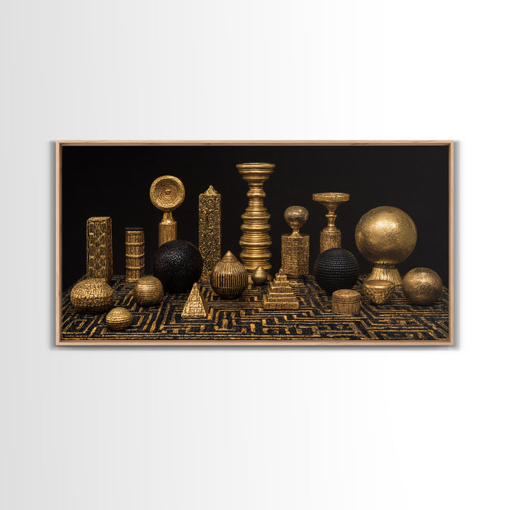 Gold Tribal Sculpture Still Life Wall Art, African Art Decor Canvas Print, Black Gold Luxury Canvas, Statement Home Decor