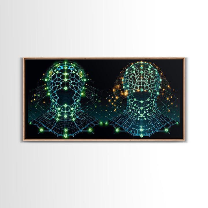 Glowing Cyber African Masks Canvas Print, Afrofuturism Decor, Tribal Mask Art, Digital Wall Art, Afrocentric Home Decor Gift