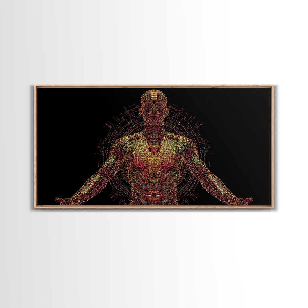 Radiant Digital African Warrior Figure Wall Art, Black Man Art, Spiritual Wall Decor, Afrofuturism Decor, Modern Canvas Art