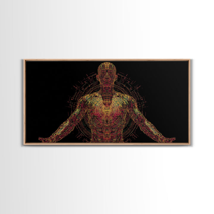 Radiant Digital African Warrior Figure Wall Art, Black Man Art, Spiritual Wall Decor, Afrofuturism Decor, Modern Canvas Art