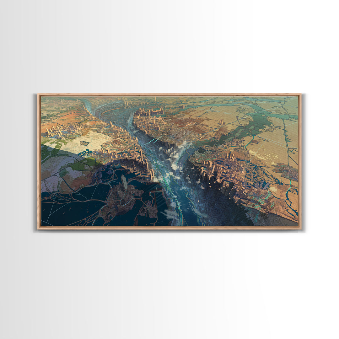 Futuristic African Rift City Landscape Wall Art, African Landscape, Contemporary Art, Large Wall Art, Statement Home Decor