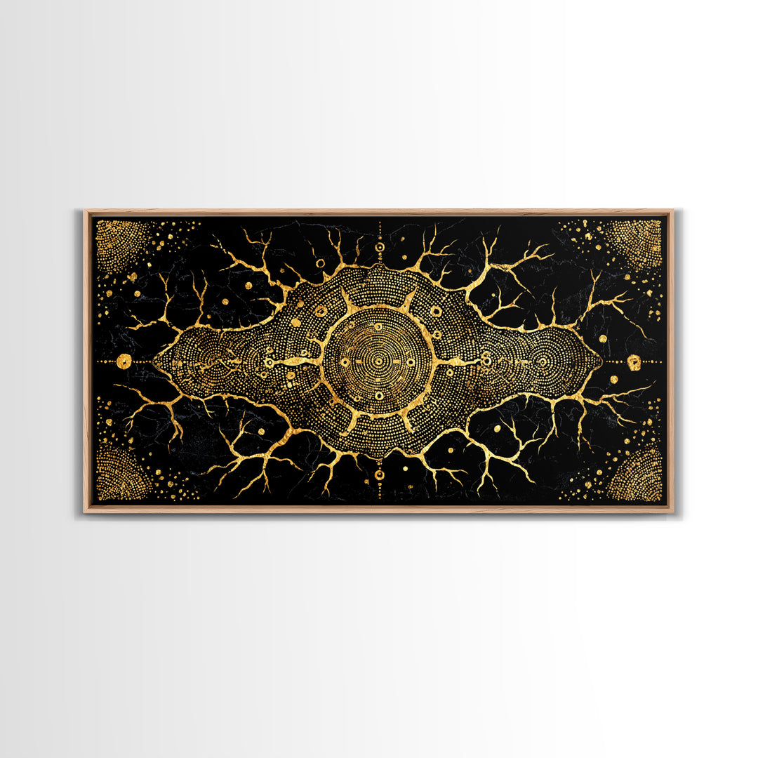 Golden Neural Tree Abstract Canvas Print, African Abstract Art, Spiritual Wall Art, Black And Gold Art, Modern Home Decor