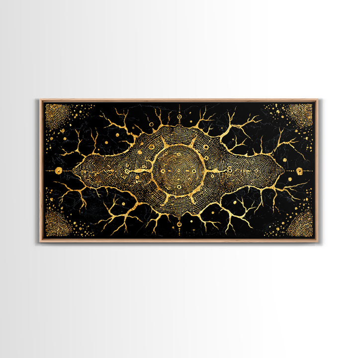 Golden Neural Tree Abstract Canvas Print, African Abstract Art, Spiritual Wall Art, Black And Gold Art, Modern Home Decor
