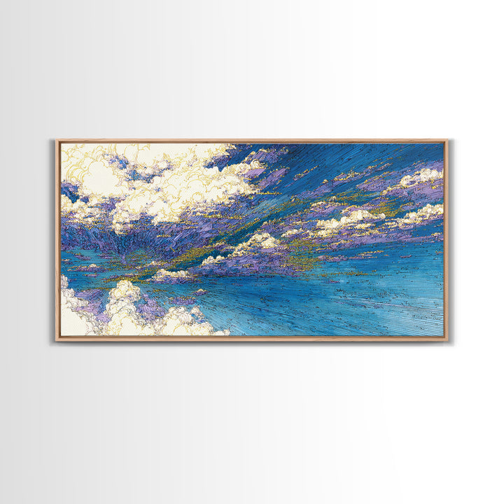 Blue Abstract Ocean Sky Wall Art, Textured Coastal Landscape Painting, Modern Canvas Print, Dreamy Home Decor Gift For Living Room