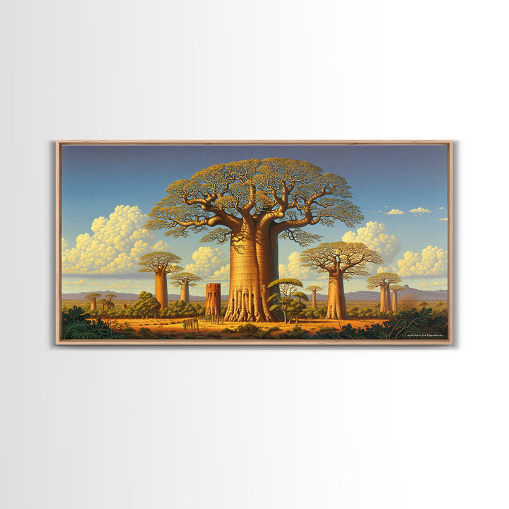 Golden Baobab Savanna Landscape Wall Art, African Tree Canvas Print, Safari Decor, Motherland Home Decor Gift, Statement Living Room Decor